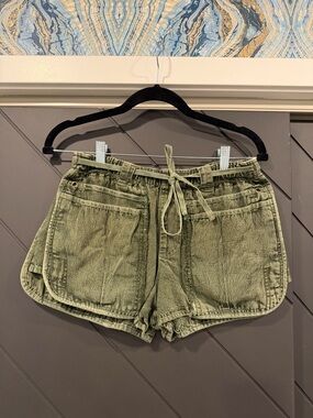 Free People Women's Olive Green Drawstring Jean Shorts S